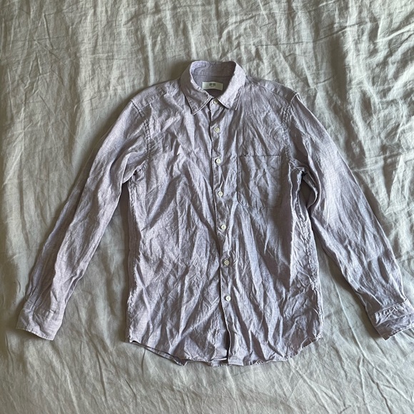 Uniqlo Men's Casual Linen Button Down Shirt - Light Purple - Picture 1 of 8